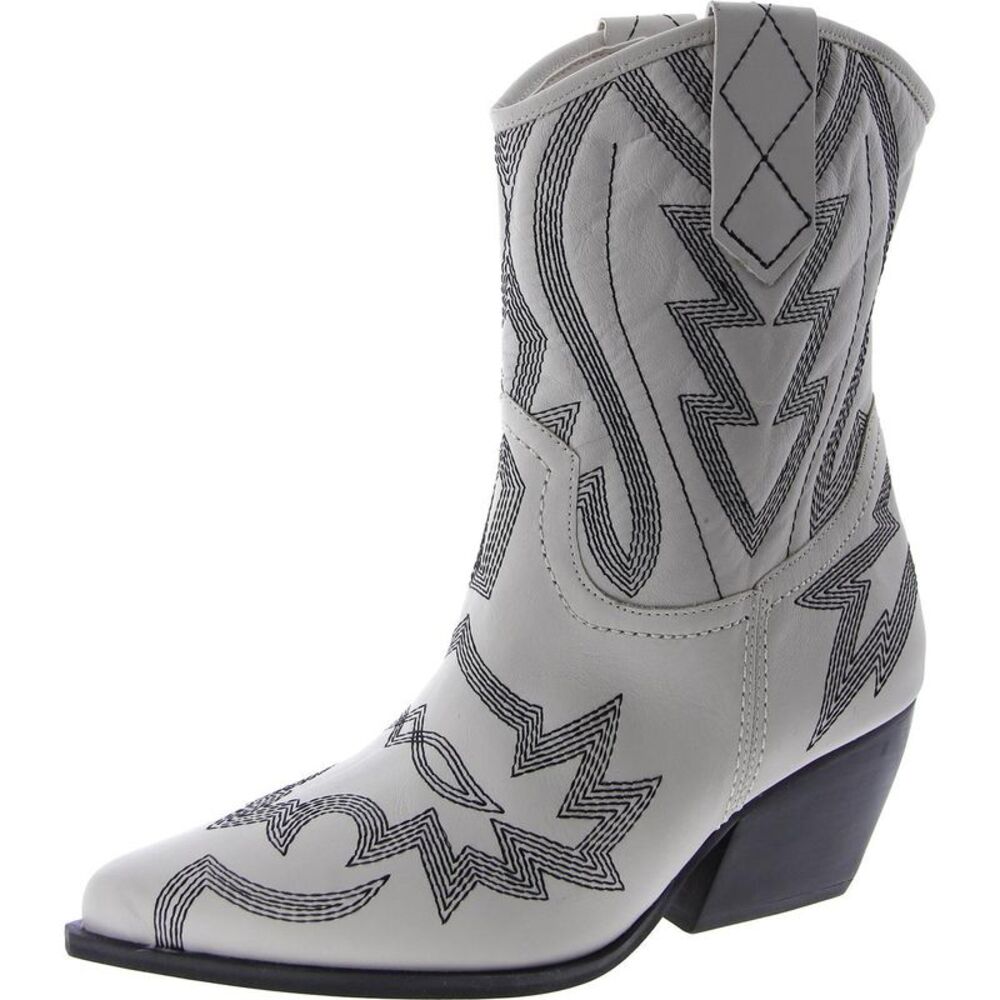 Steve Madden Womens Leo B/W Leather Mid-Calf Cowboy, Western Boots NWT